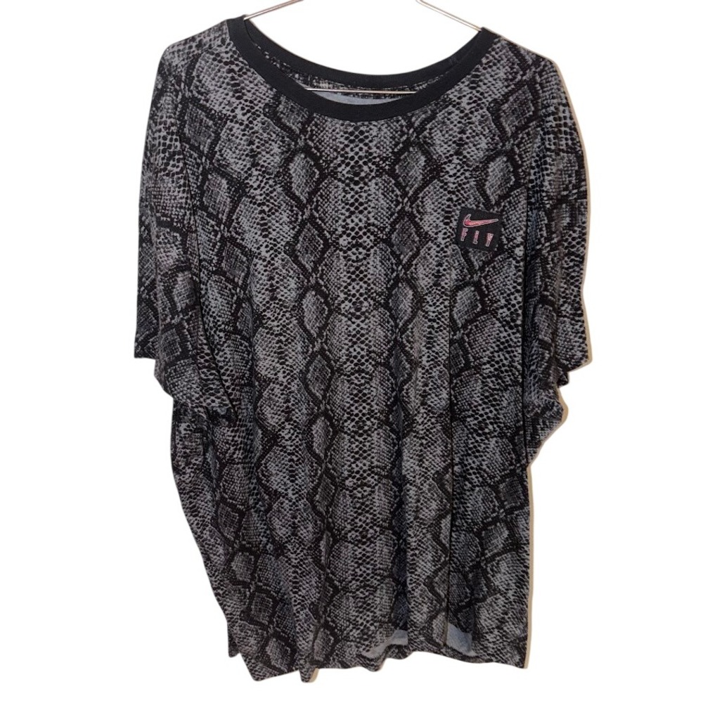 Nike Fly Loose Fit Snakeskin Print T-Shirt Grey Black Women XXL Short Sleeve